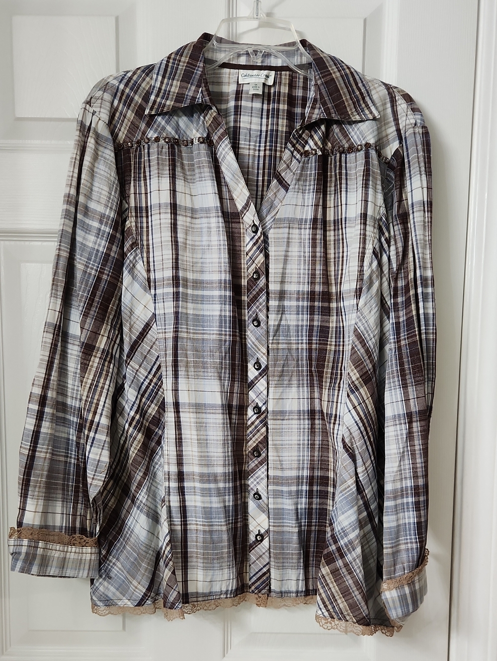 Brown Plaid Button-Up Women's Shirt